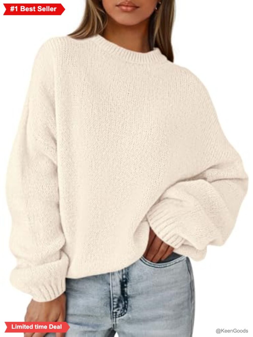 Womens Oversized Chunky Knit Pullover Sweater Drop Shoulder Crew Neck